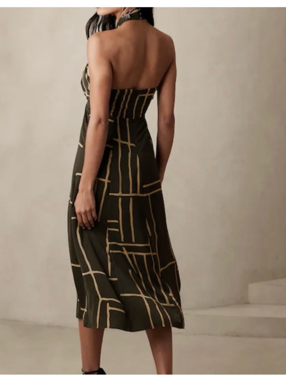 Banana Republic Brown Halter Midi Dress with Geometric Print Size 6 - Picture 2 of 5